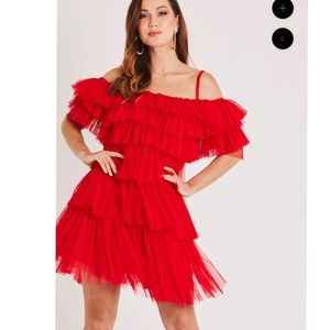 LACE & BEADS RISSA MID oft tulle layered mini dress in red bloggers favorite